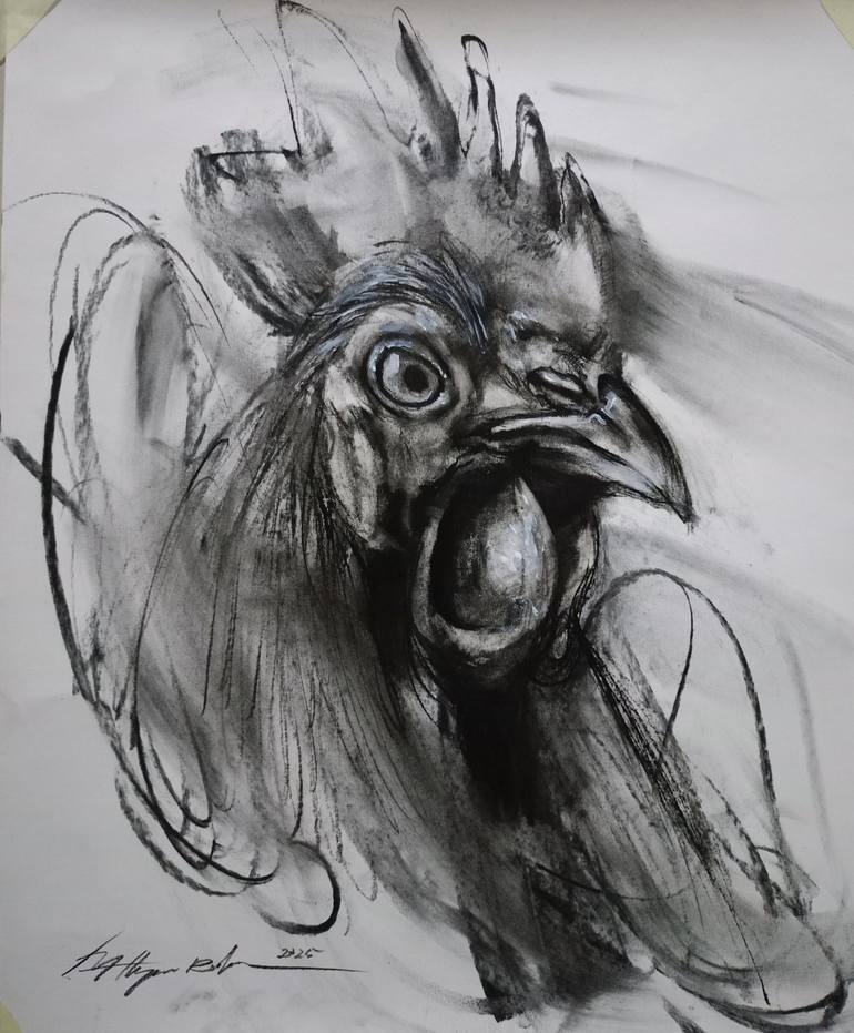 Rooster 4045#01 Drawing by Muh Ilyas Ruhiyat Saatchi Art Saudi