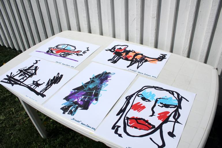 Original Figurative Car Drawing by Veera Zukova