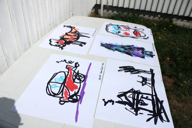 Original Figurative Car Drawing by Veera Zukova