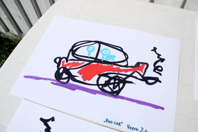 Original Figurative Car Drawing by Veera Zukova