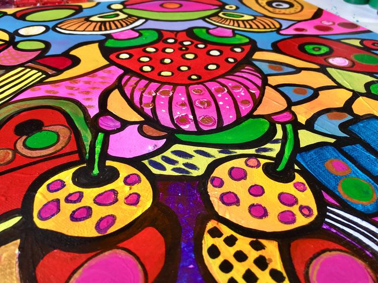 WIKIWIKI, colorful, doodles, detailed, hippie, lsd, wonder, crazy soft  abstract by Veera Zukova, very colorful, lucid, matrix, fractals, fracture,  moon, Cosmic,sweet, sugar, dessert, filled up, incredible, circus, clown,  birthday, party, awesome, joyful