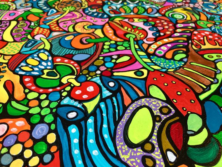 WIKIWIKI, colorful, doodles, detailed, hippie, lsd, wonder, crazy soft  abstract by Veera Zukova, very colorful, lucid, matrix, fractals, fracture,  moon, Cosmic,sweet, sugar, dessert, filled up, incredible, circus, clown,  birthday, party, awesome, joyful