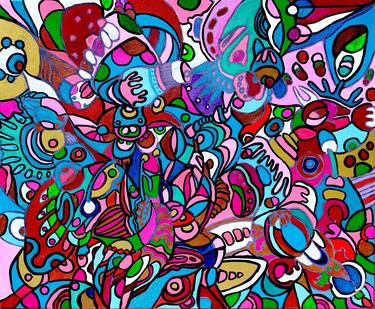 WIKIWIKI, colorful, doodles, detailed, hippie, lsd, wonder, crazy soft  abstract by Veera Zukova, very colorful, lucid, matrix, fractals, fracture,  moon, Cosmic,sweet, sugar, dessert, filled up, incredible, circus, clown,  birthday, party, awesome, joyful