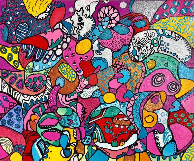 WIKIWIKI, colorful, doodles, detailed, hippie, lsd, wonder, crazy soft  abstract by Veera Zukova, very colorful, lucid, matrix, fractals, fracture,  moon, Cosmic,sweet, sugar, dessert, filled up, incredible, circus, clown,  birthday, party, awesome, joyful