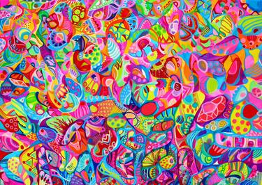 Saatchi Art Artist Veera Zukova; Paintings, “Vibrant psychedelic colorful composition with pink neon light” #art