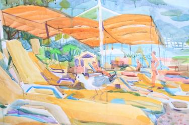 Print of Impressionism Beach Paintings by t tanbelia