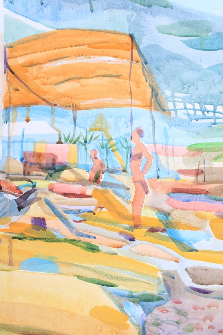 Original Impressionism Beach Painting by t tanbelia