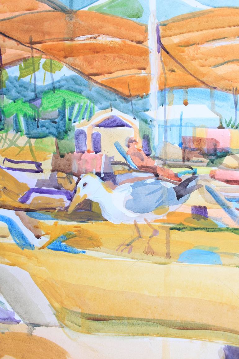 Original Impressionism Beach Painting by t tanbelia
