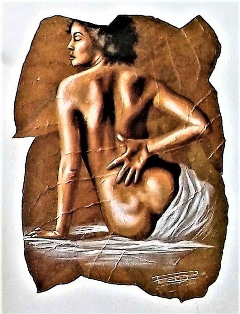 Woman with hand on back Painting by Pedro Mendoza