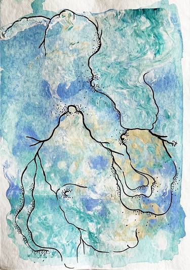 Original Abstract Water Painting by marie-claire Messouma MANLANBIEN
