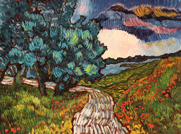 Original Landscape Painting by Pierre Paszkowski | Impressionism Art on Canvas | Path along the lake - 4