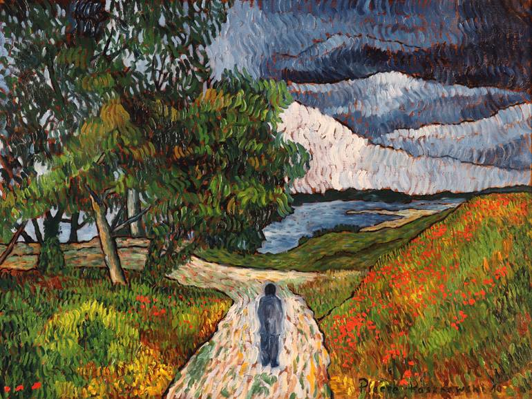 Original Landscape Painting by Pierre Paszkowski | Impressionism Art on Canvas | Path along the lake - 2