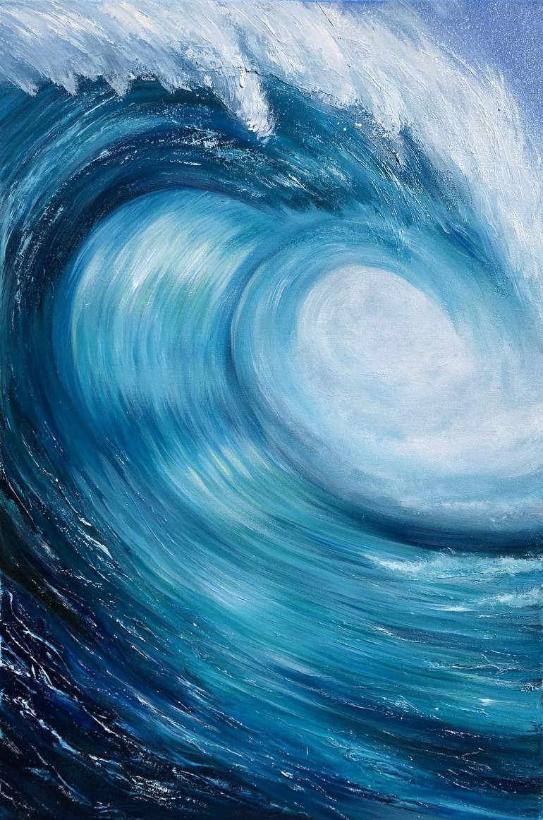 Abstract Sea Waves Painting: Acrylic Paint + Sugar - Mixed media art 🌊✨ 