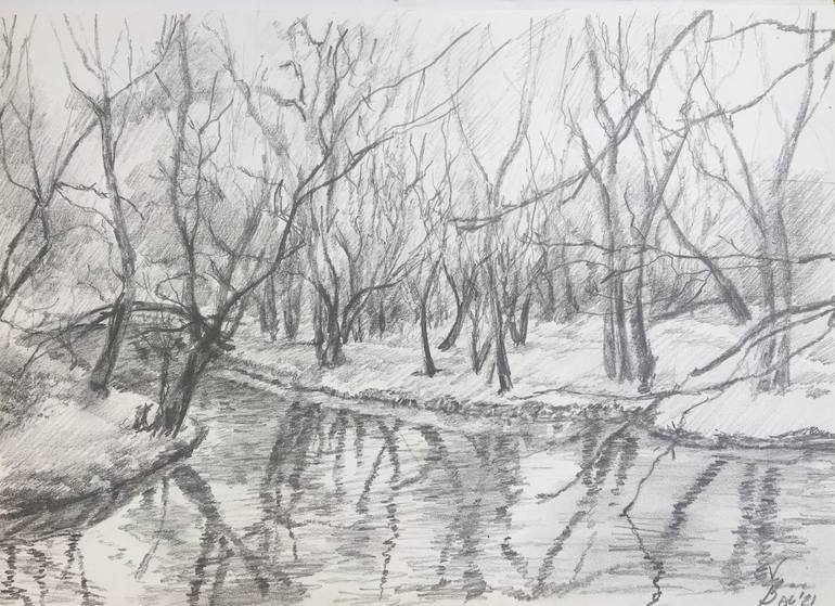 Spring At Yausa River Drawing by Veronika Pestova | Saatchi Art