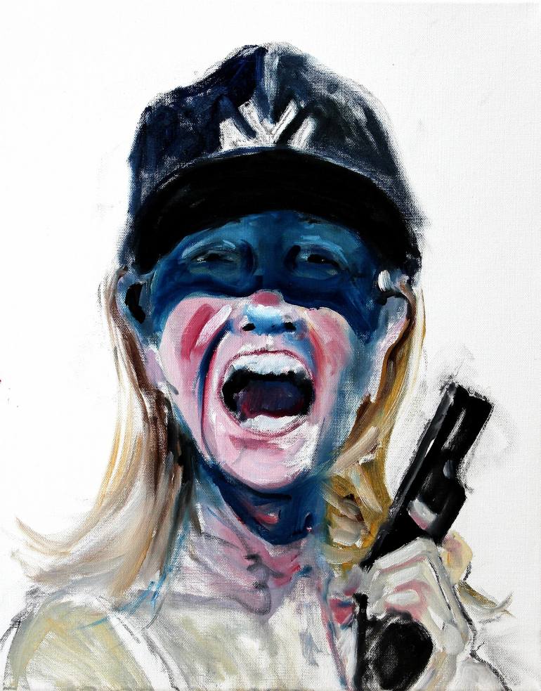 Self as Hillary with Yankees Cap Painting by Laura Elkins | Saatchi Art