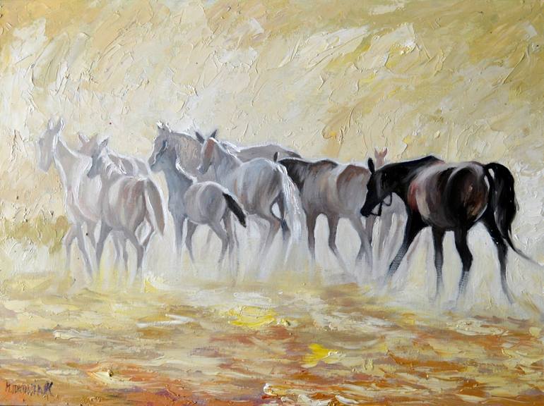 a herd of horses at a gallop Painting by Andrew Semberecki | Saatchi Art