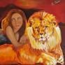 Look at the Lion eyes. He knows why he is in this world.
And this girl feels absolutely safe and confident with this man next to her. Original painting on gallery stile canvas 48x36x1.5 inch. Paint by Ruslan Frolov (my son) One if his few paintings left for sale. He is not paint anymore.