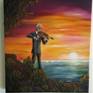 Fiddler. Oil textured painting on 20x20x1.5 wood canvas.
Old fiddler playing his favorite music buy the sea. He is enjoying the sound of his violin mixed with sea breath. Sunset indicates that life went by so fast, and there is so many things he wanted to accomplish, so many songs on his mind that still need to be written, but sun going down, slowly but steady.