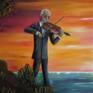 Fiddler. Oil textured painting on 20x20x1.5 wood canvas.
Old fiddler playing his favorite music buy the sea. He is enjoying the sound of his violin mixed with sea breath. Sunset indicates that life went by so fast, and there is so many things he wanted to accomplish, so many songs on his mind that still need to be written, but sun going down, slowly but steady.