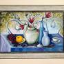Still Life. Original Oil Painting on wood board. Framed. 25x36 inch with frame.