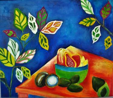 Still Life With Tropical Fruits And Leaves thumb