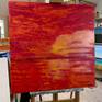 Red sky at night, artwork on easel