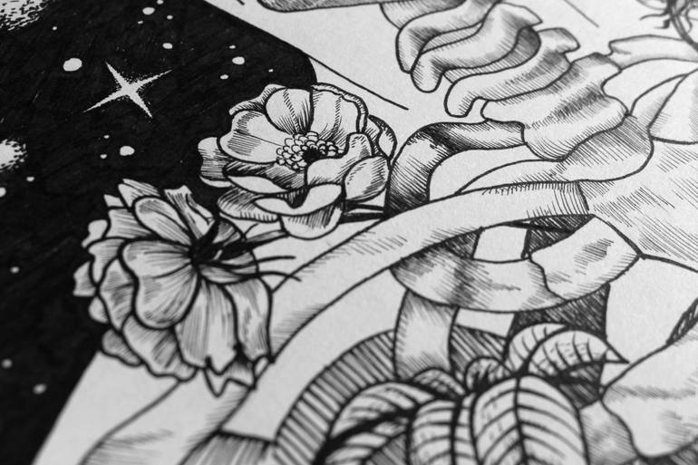 Original Conceptual Outer Space Drawing by Alejandra Karina Saenz Romero