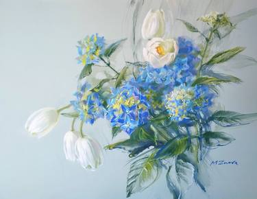 Etude in blue colors. Hydrangea and tulips thumb