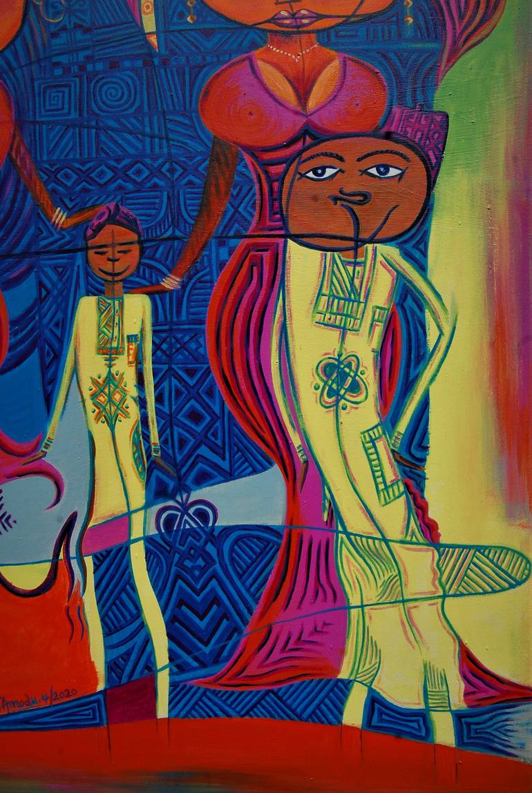 Original Abstract Family Painting by Rasheed Amodu