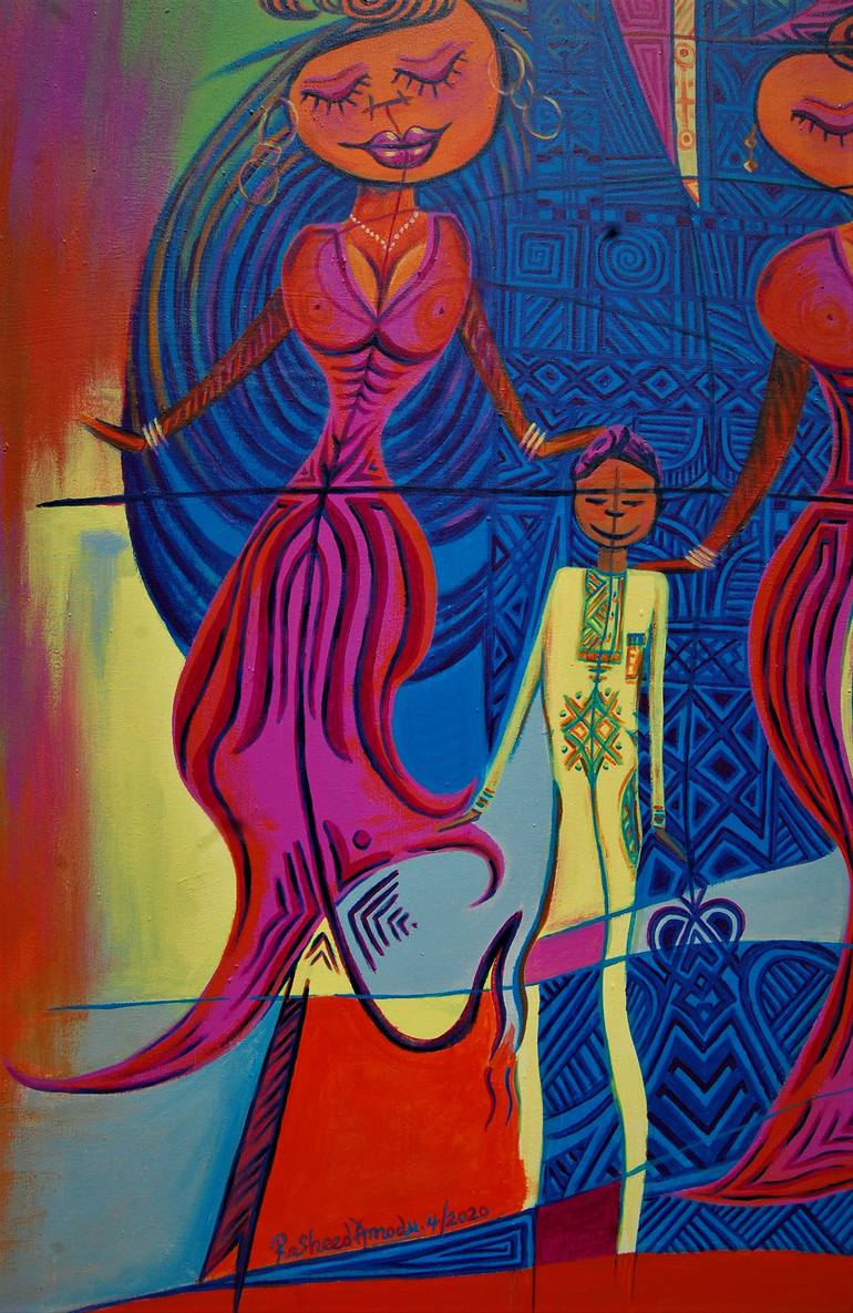 Original Abstract Family Painting by Rasheed Amodu