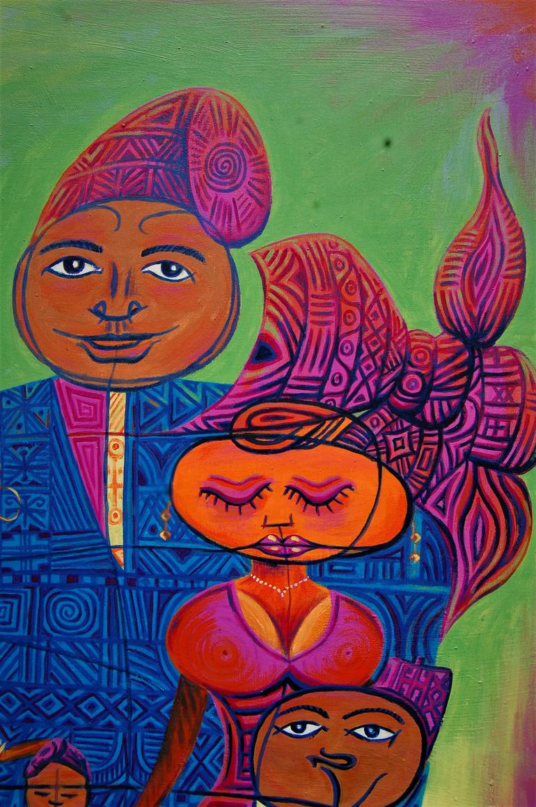 Original Abstract Family Painting by Rasheed Amodu