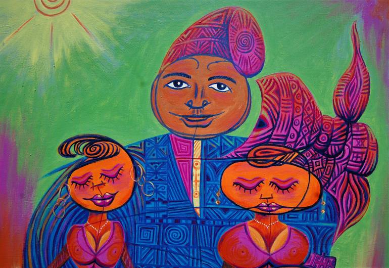 Original Abstract Family Painting by Rasheed Amodu