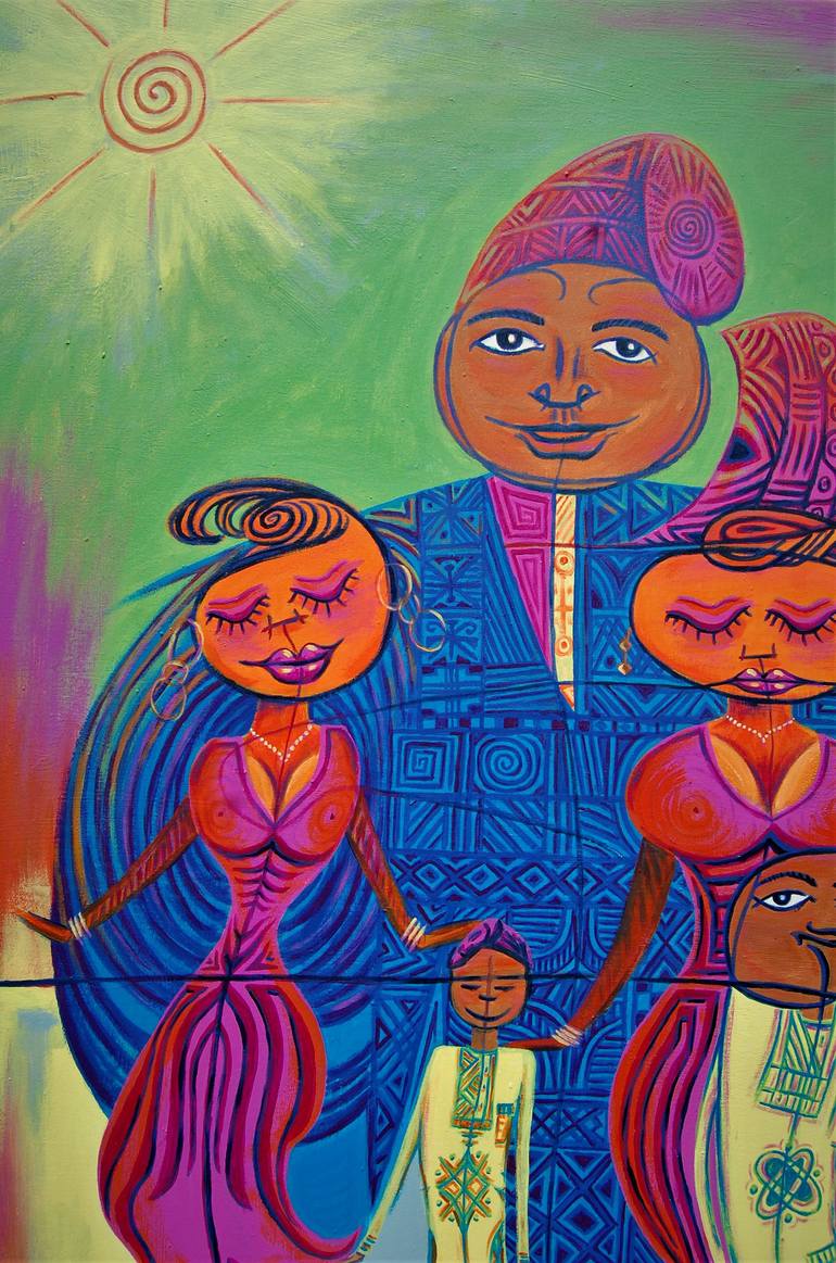 Original Abstract Family Painting by Rasheed Amodu