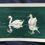 A gouache painting of a pair of swimming swans. It is executed on 300gsm hot pressed watercolour paper, is titled 'Swimming Swans' signed on the back, is unmounted and unframed.
I love just watching these birds and love the way their reflections look in the water as they gracefully paddle along. How could one not be inspire by such creatures? :)