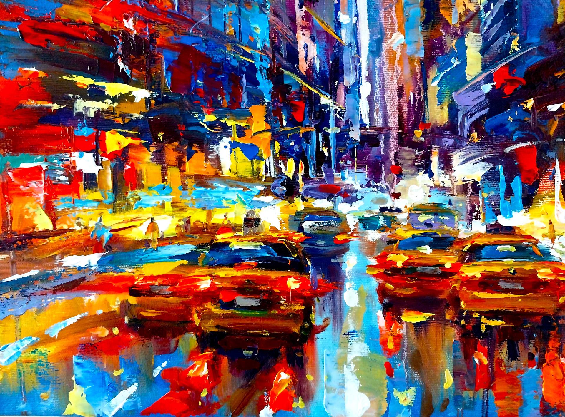 Evening city lights(New-York) Painting by Ostapchuk Andrej