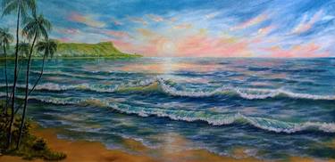 Sunset. Hawaii 48"/24" original oil painting, seascape thumb