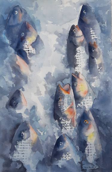 Original Expressionism Fish Paintings by Inna Davidovich