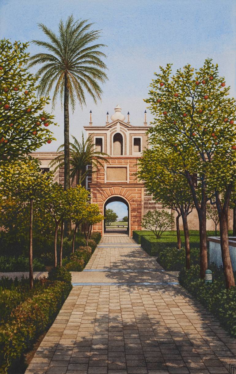 Original Architecture Painting by Frederick Phillips | Classicism Art on Paper | 'Primavera'