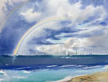 Rainbow over the sea Regatta thumb