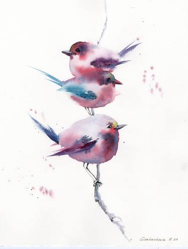Pink motifs. Birds thumb