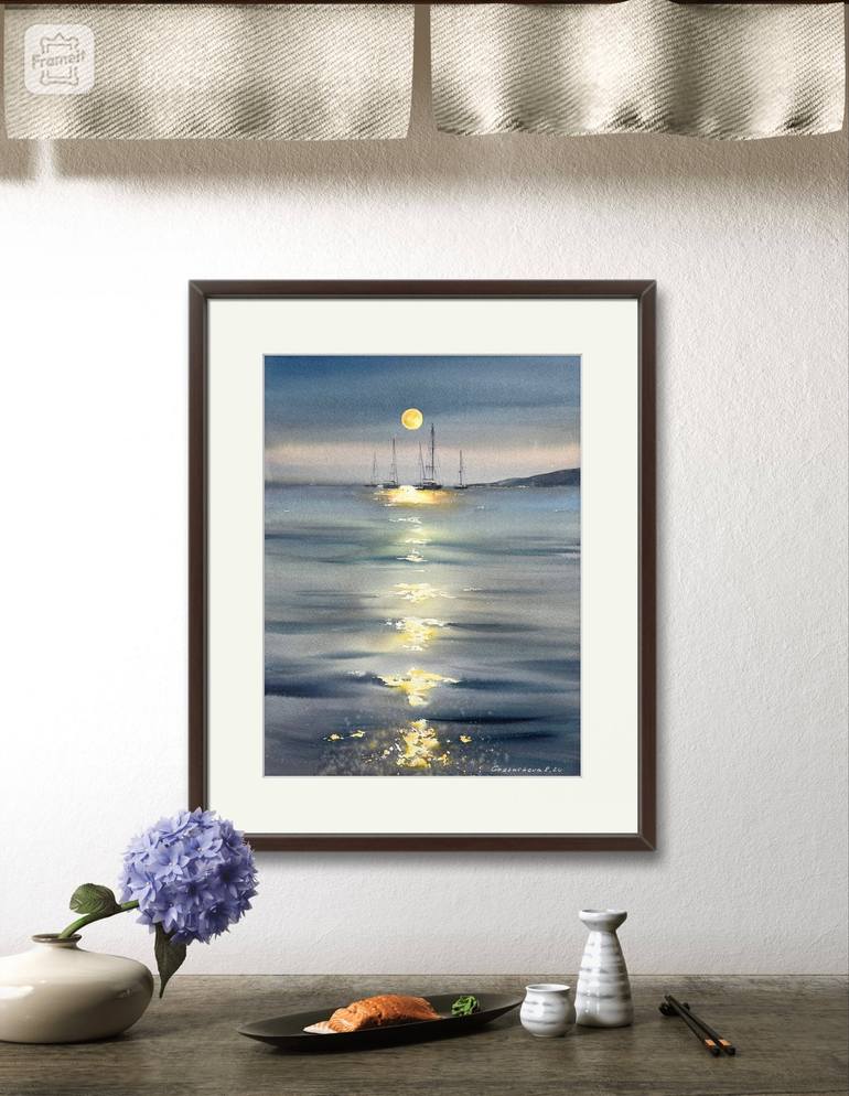 Original Minimalism Seascape Painting by Eugenia Gorbacheva