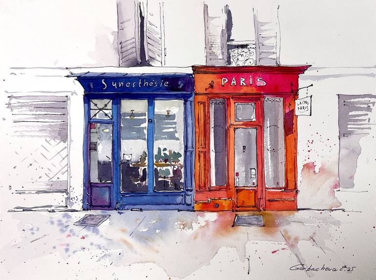 Original Architecture Painting by Eugenia Gorbacheva | Expressionism Art on Paper | Shades of Paris