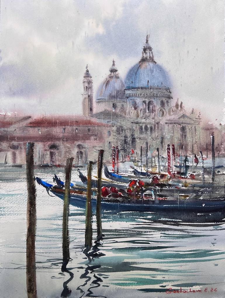 Original Architecture Painting by Eugenia Gorbacheva | Expressionism Art on Paper | Venice Water Poetry