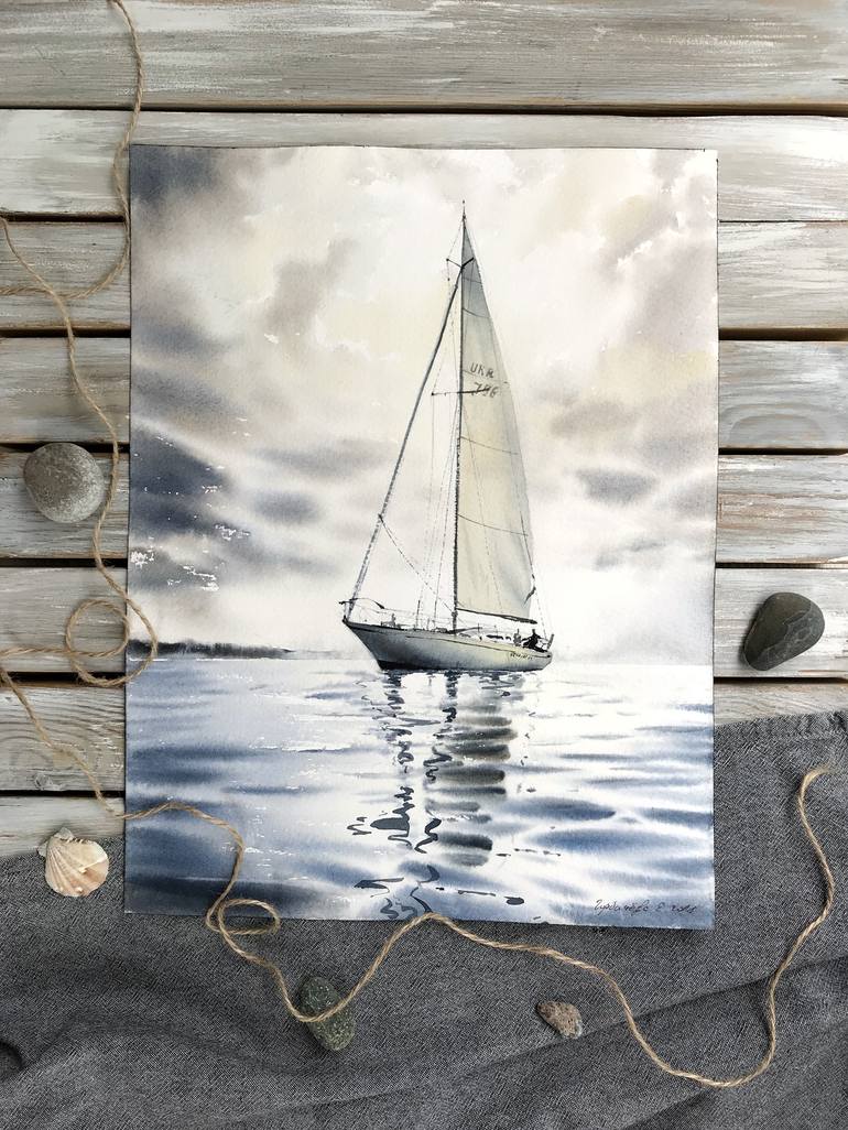 Original Documentary Yacht Painting by Eugenia Gorbacheva