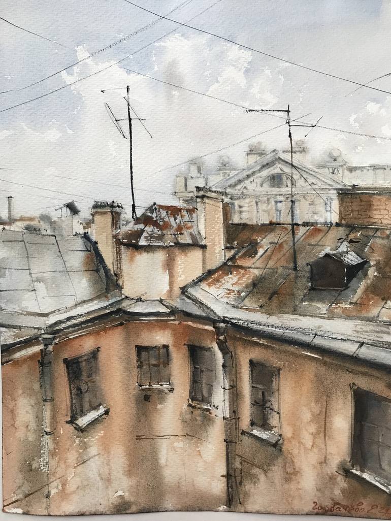 Original Documentary Architecture Painting by Eugenia Gorbacheva