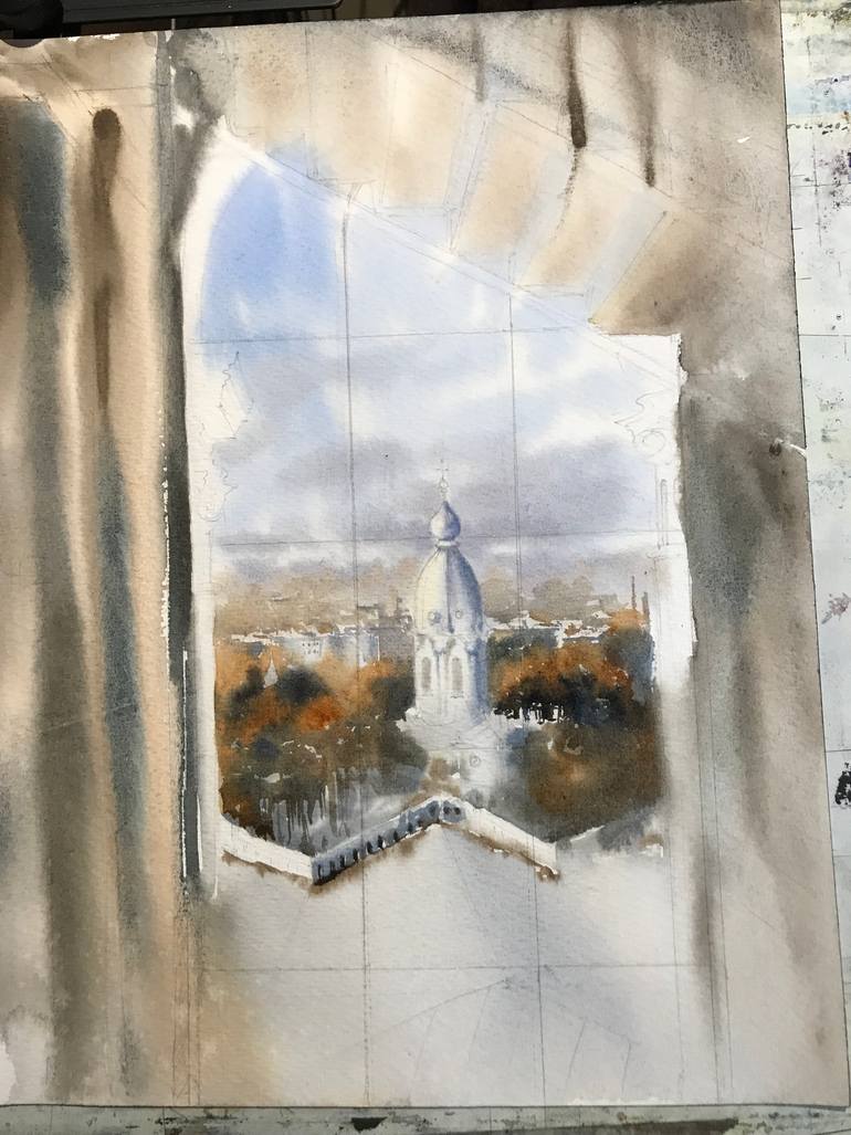 Original Documentary Architecture Painting by Eugenia Gorbacheva
