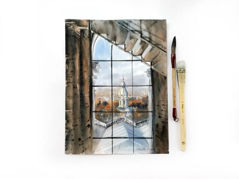 Original Documentary Architecture Painting by Eugenia Gorbacheva
