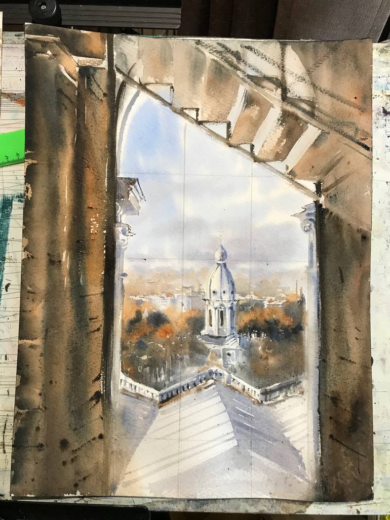 Original Documentary Architecture Painting by Eugenia Gorbacheva