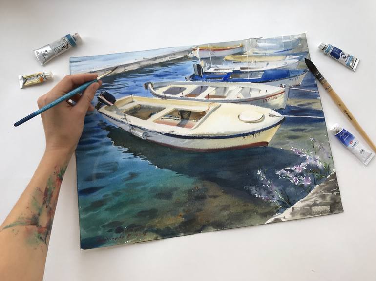 Original Documentary Boat Painting by Eugenia Gorbacheva