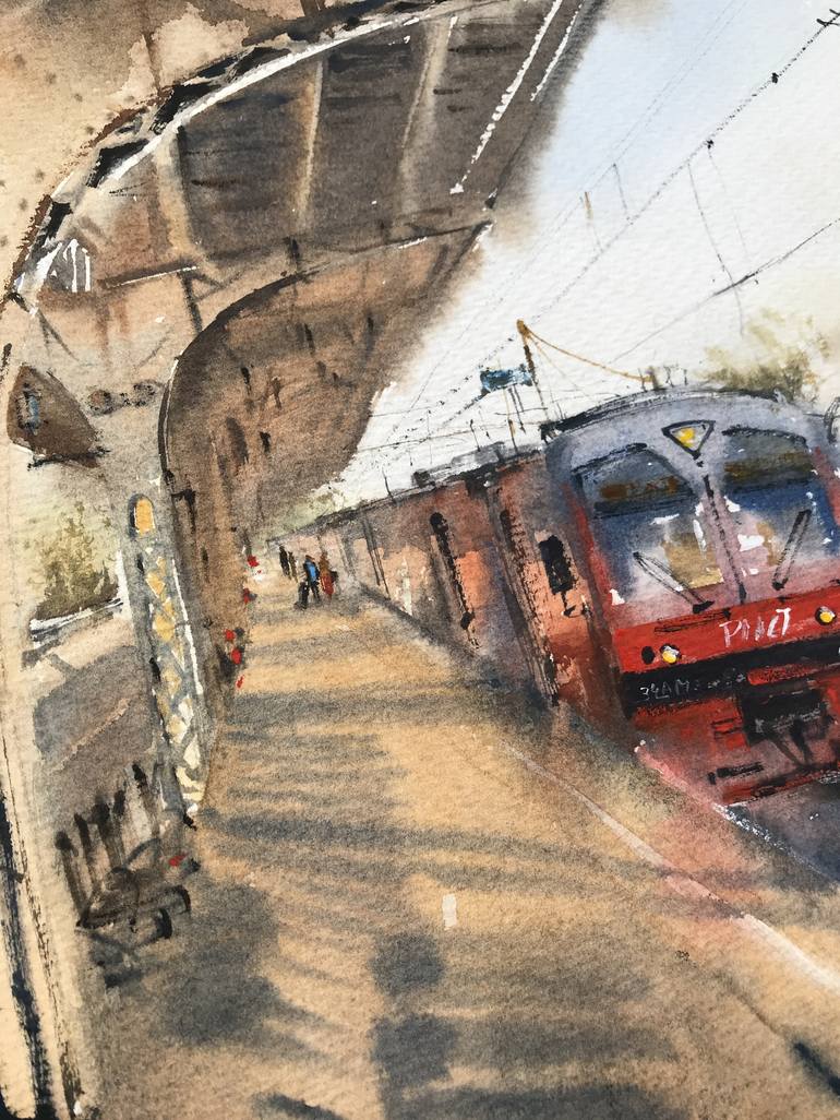 Original Train Painting by Eugenia Gorbacheva